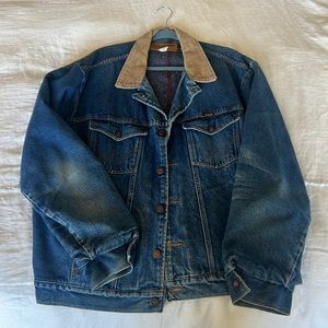 Vintage Wrangler denim trucker jacket with felt lining and corduroy collar